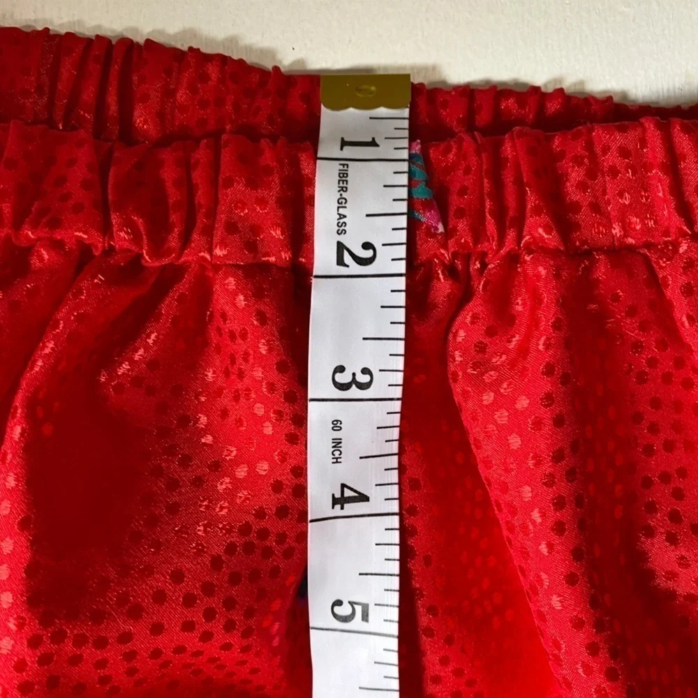Handmade Red Shiny Polka Dot and Floral Midi Skirt
